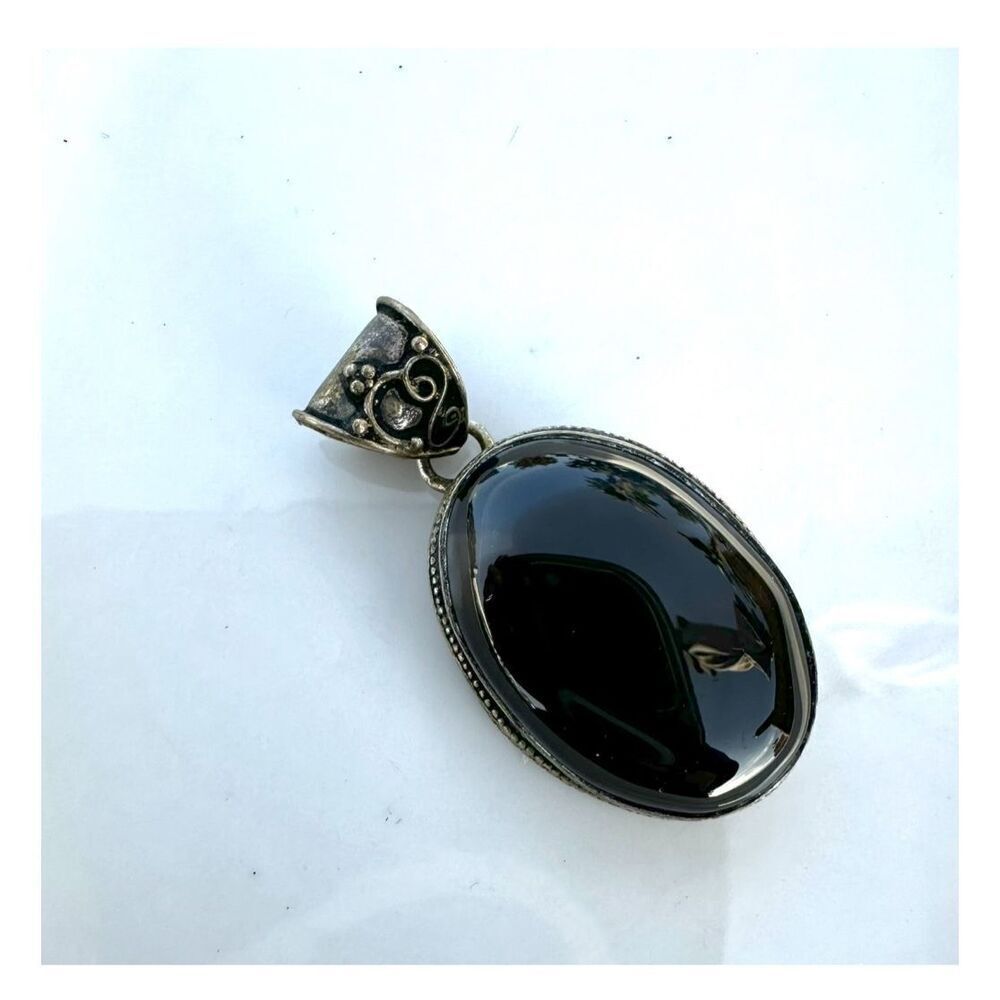 Large Black  agate Stone Pendant